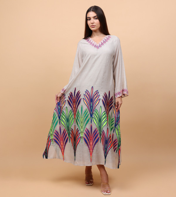 Embroidered V-Neck Jalabiya