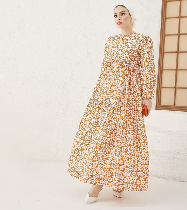 Buy INSTYLE Floral Print Tie Waist Maxi Dress In Orange 6thStreet Bahrain