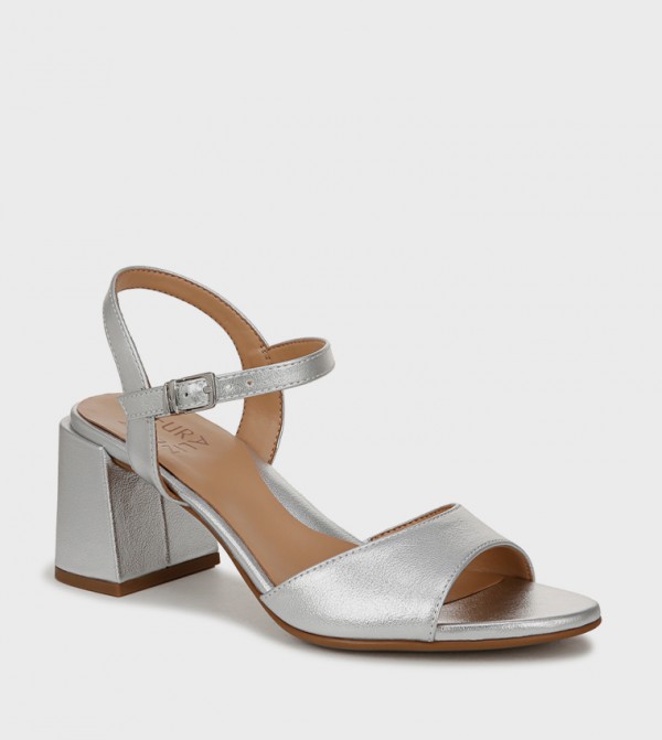 NADAISY Textured Ankle Strap Heeled Sandals