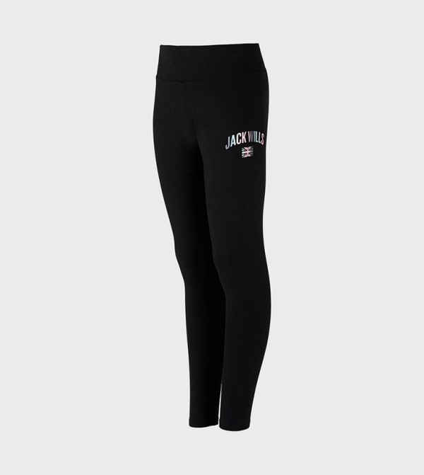 Buy Jack Wills Logo Printed Elastic Waist Leggings In Black