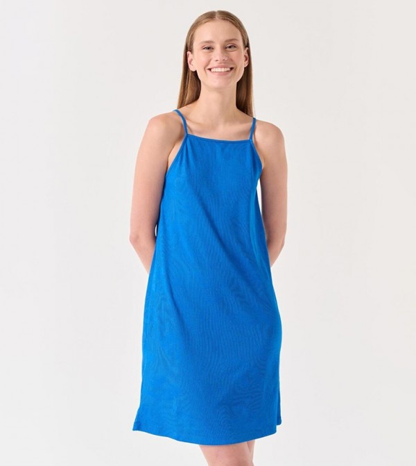 Buy Jimmy Key Solid Square Neck Mini Dress In Blue | 6thStreet Saudi Arabia