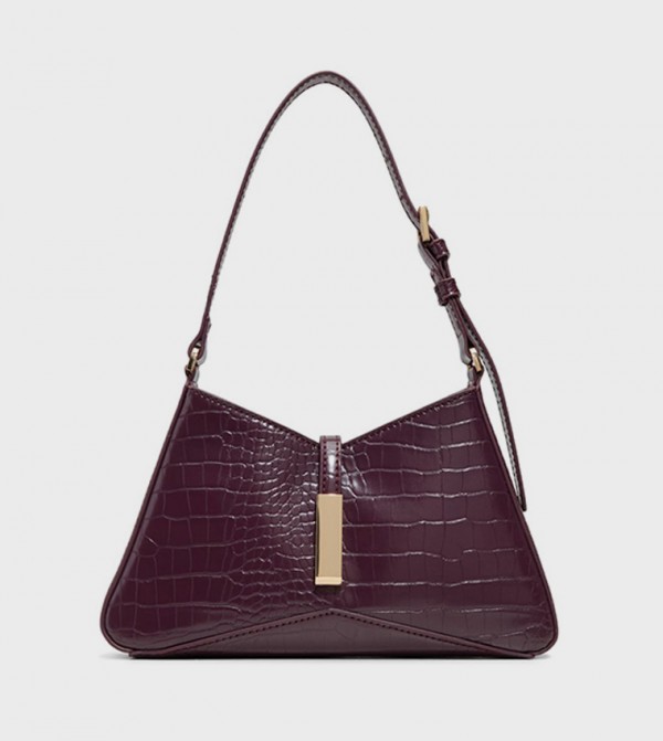 حقيبة كتف بسحاب ونقشة جلد التمساح