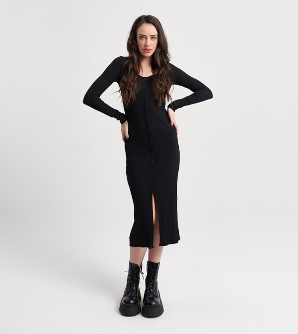 Solid Slit Detail Midi Dress