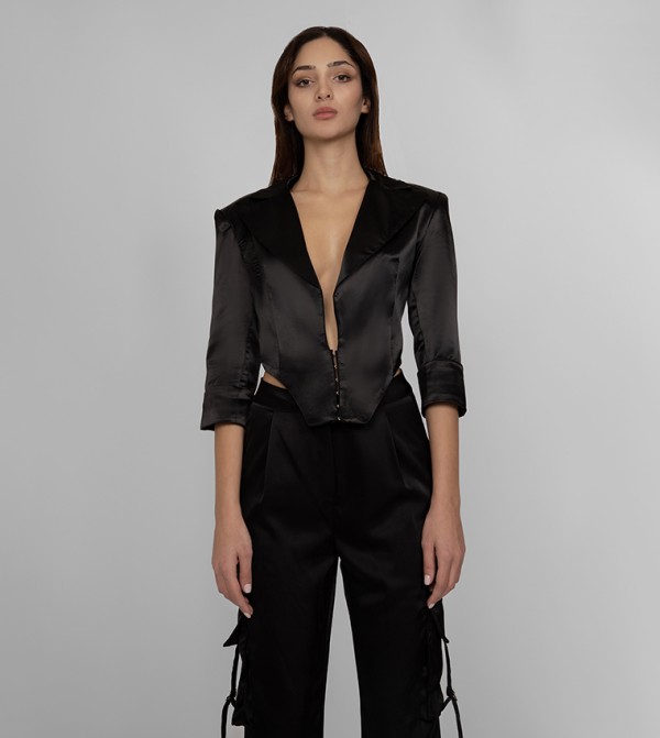 Lapel Collar Corset Top