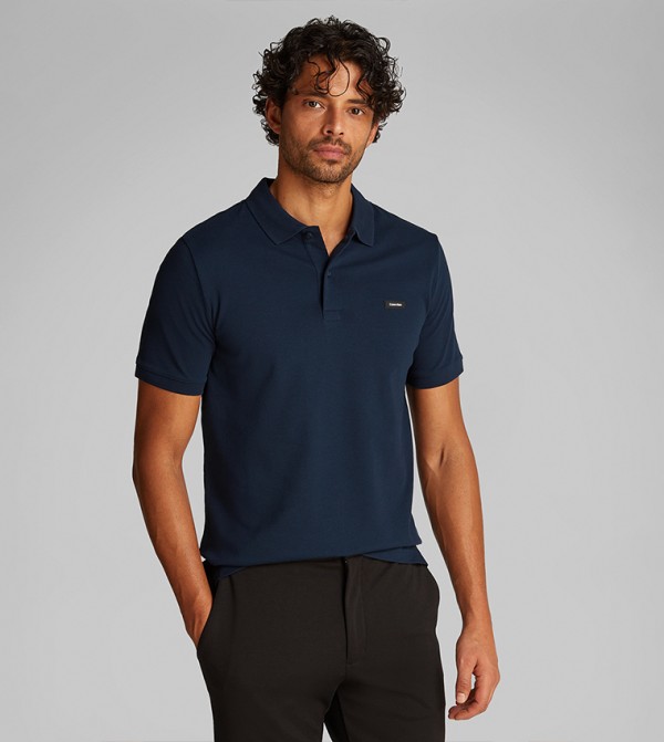 Logo Badge Stretch Pique Slim Fit Polo T-Shirt