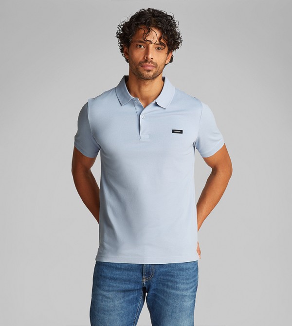 Logo Badge Stretch Pique Slim Fit Polo T-Shirt