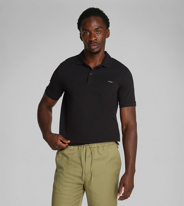 Logo Detail Stretch Pique Polo T-Shirt