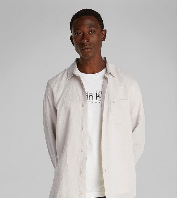 Logo Detail Long Sleeves Linen Shirt