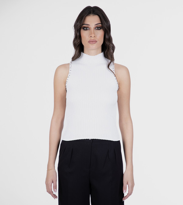 Ribbed High Neck Top