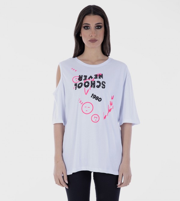 Printed Cut Out Sleeves T-Shirt