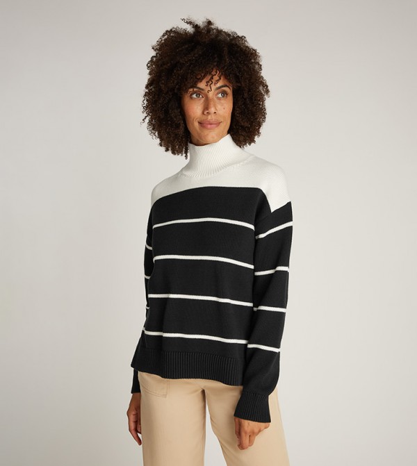 Striped Knitted Turtle Neck Sweater