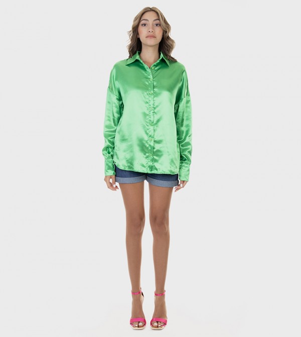 Solid Long Sleeves Satin Shirt