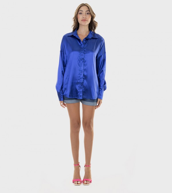 Solid Long Sleeves Satin Shirt