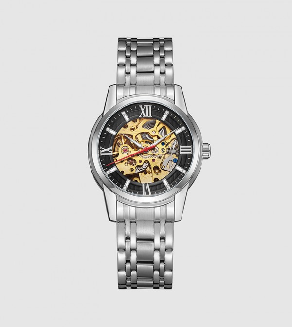 Buy Kenneth Scott Classic Mechanical Black Dial Watch In Silver