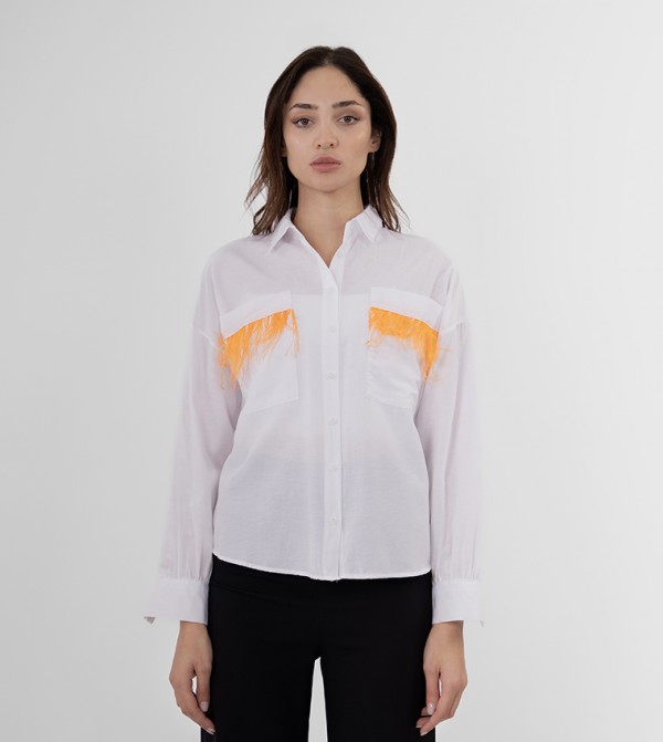 Feather Trim Patch Pocket Shirt