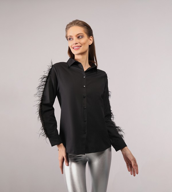 Feather Trim Slim Fit Shirt