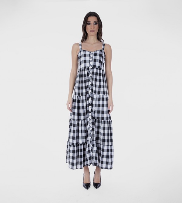 Checked Strappy Tiered Dress