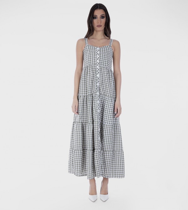 Checked Strappy Tiered Dress