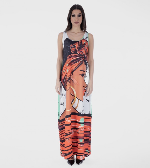 Face Print Sleeveless Maxi Dress
