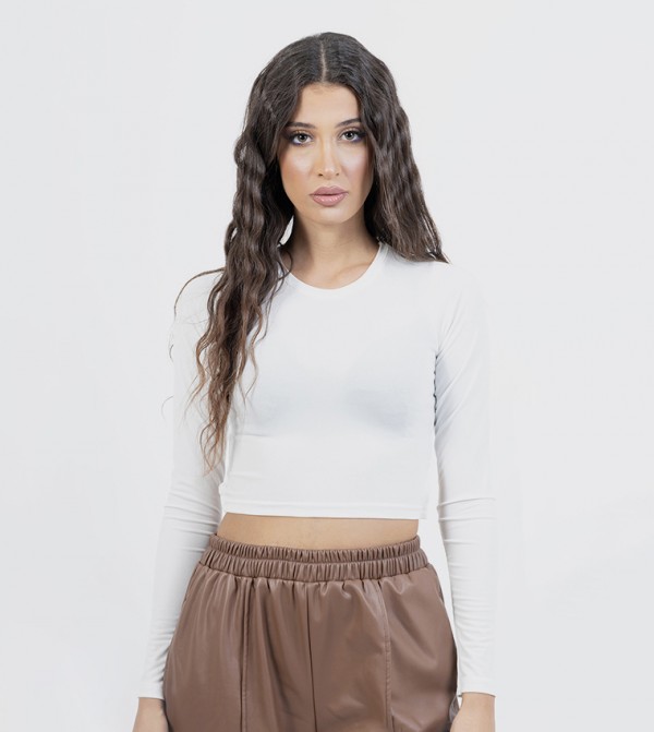Solid Long Sleeves Crop Top