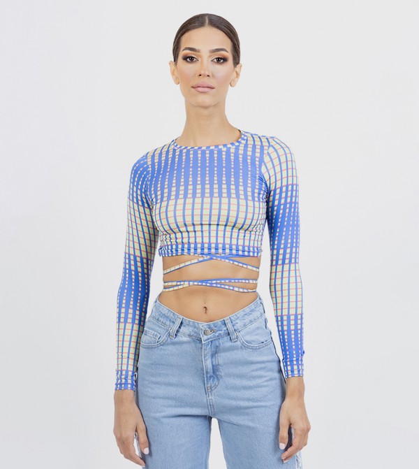 Buy Koton Printed Long Sleeves Crop Top In Khaki