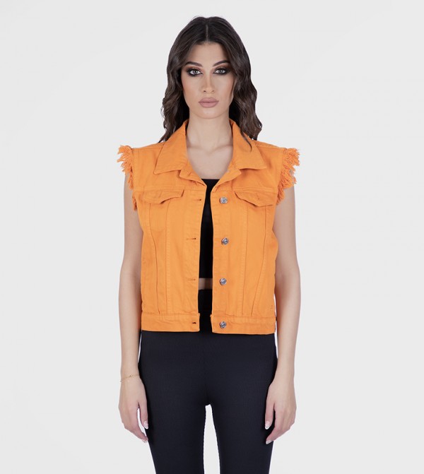 Orange sale denim vest