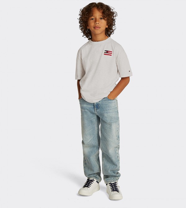 Flag Embroidered Crew Neck T-Shirt
