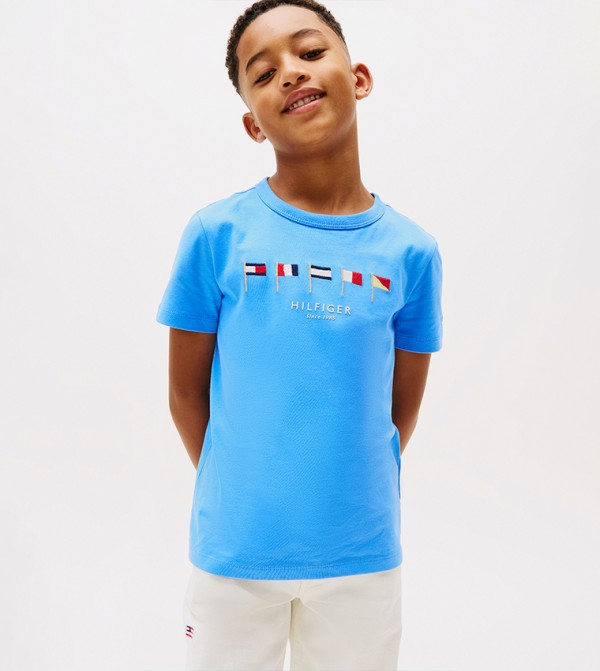 Flags Embroidered Crew Neck T-Shirt