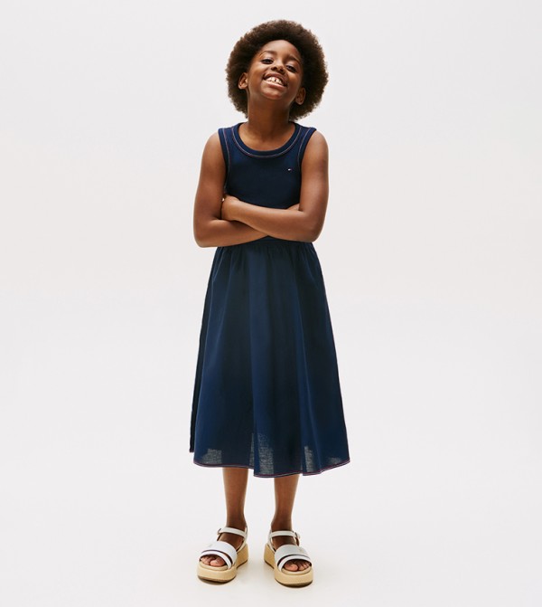 Logo Detail Sleeveless Flared Dress