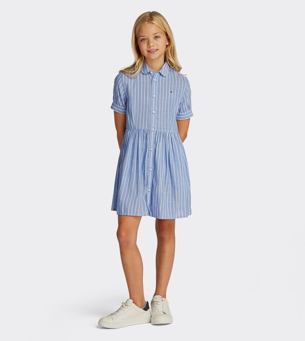 Striped Short Sleeves Shirt Dress