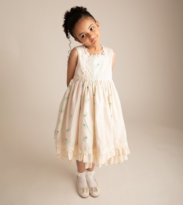 Floral Print Lace Trim Fit and Flare Dress