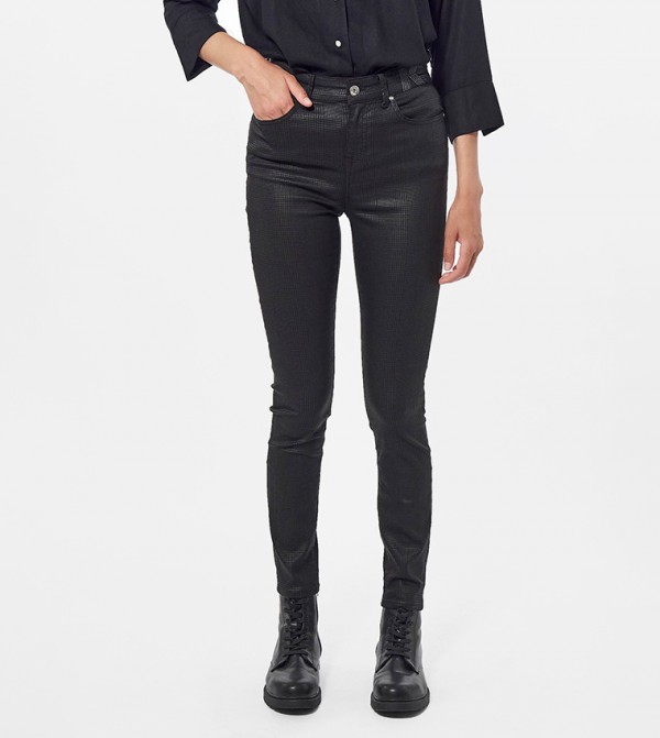 Houndstooth Patterned Slim Fit Jeans