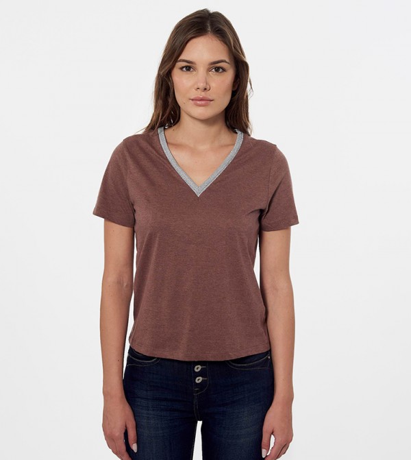 V-Neck Contrast Trim T-Shirt