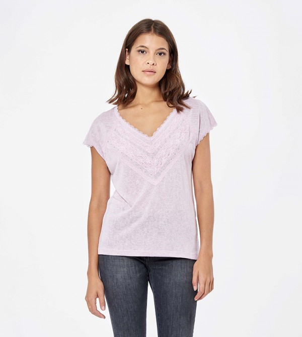 Lace Detail V-Neck T-Shirt