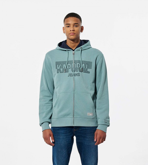 Logo Printed Zip-Through Hooded Sweatshirt
