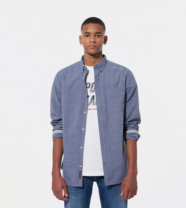 Patterned Button-Down Collar Organic Cotton Shirt