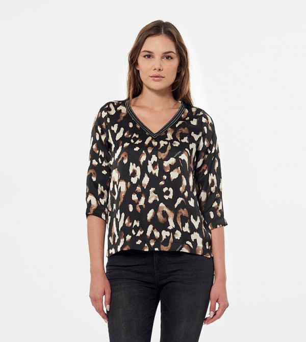 Animal Print V-Neck Top