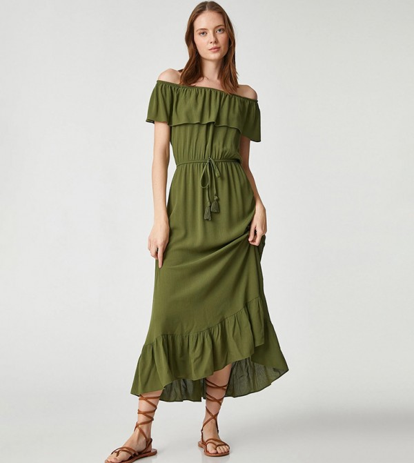 Buy Karen Millen Open Back V Neck Woven Midi Dress In Khaki