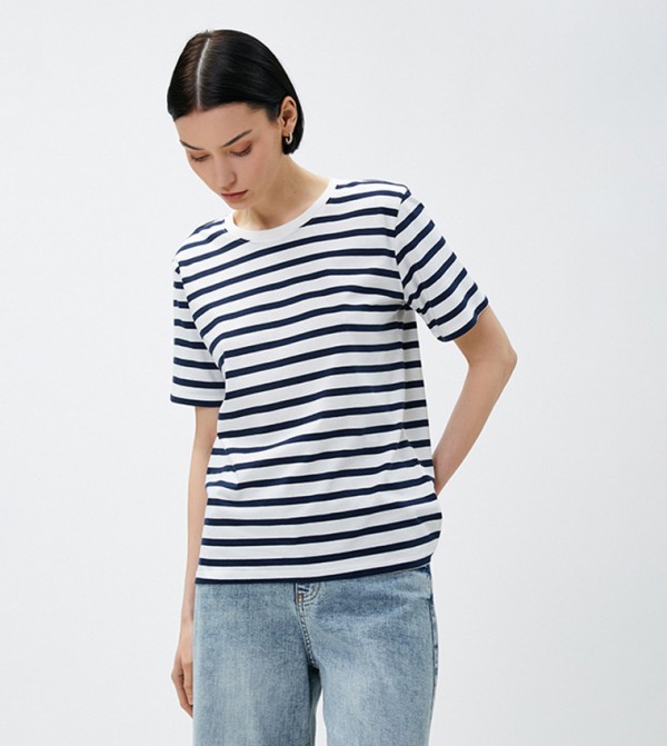 Striped Boat Neck Short Sleeves T-Shirt
