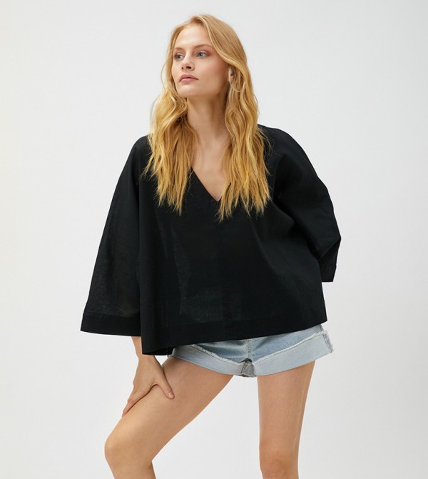 V-Neck Flare Sleeves Oversized Top