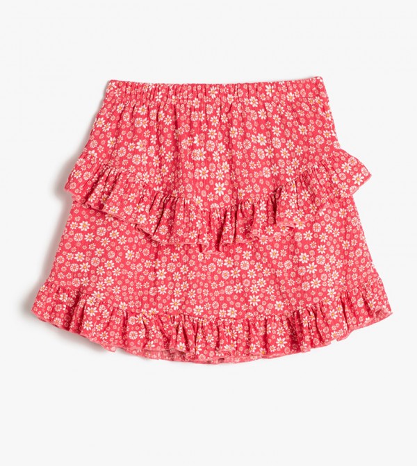 Kid Girl Elasticized Pleated Red Velvet Skirt