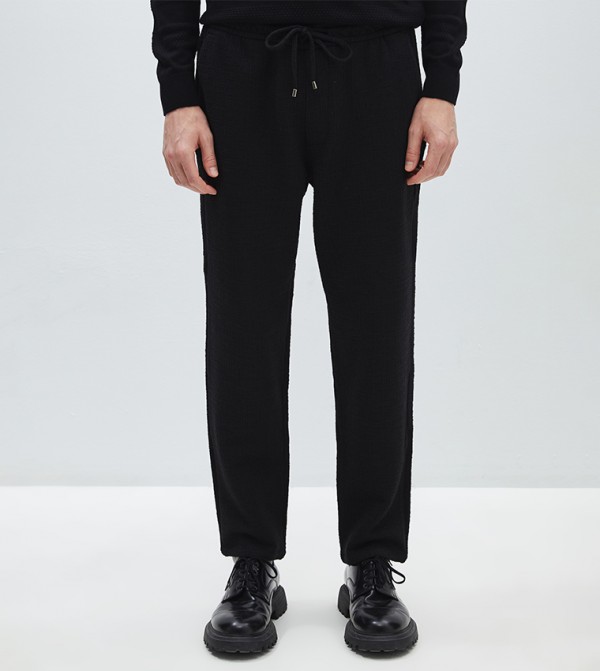 Textured Drawstring Waist Trousers