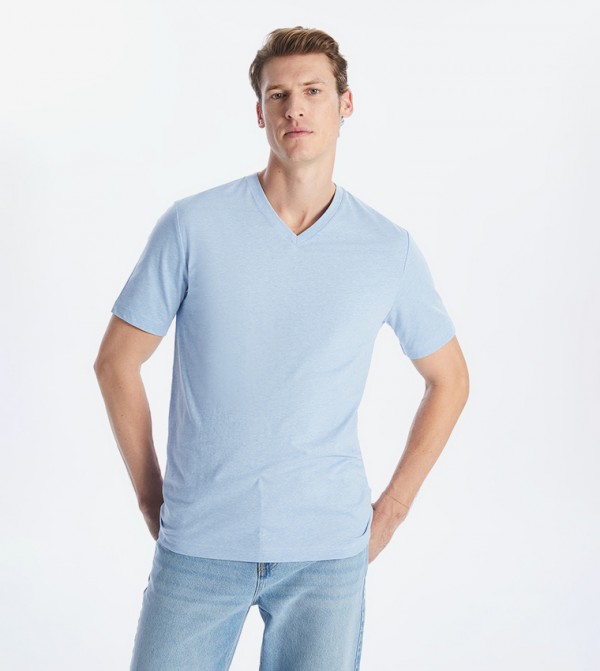 Solid V-Neck Casual T-Shirt