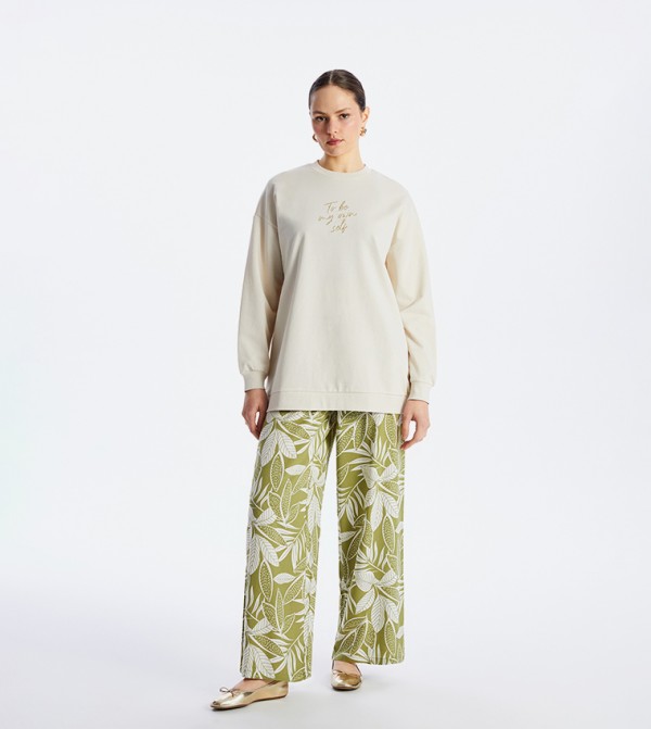 Patterned Elastic Waist Wide Leg Pants