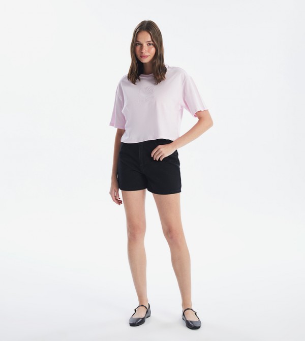 Solid Standard Fit Denim Shorts
