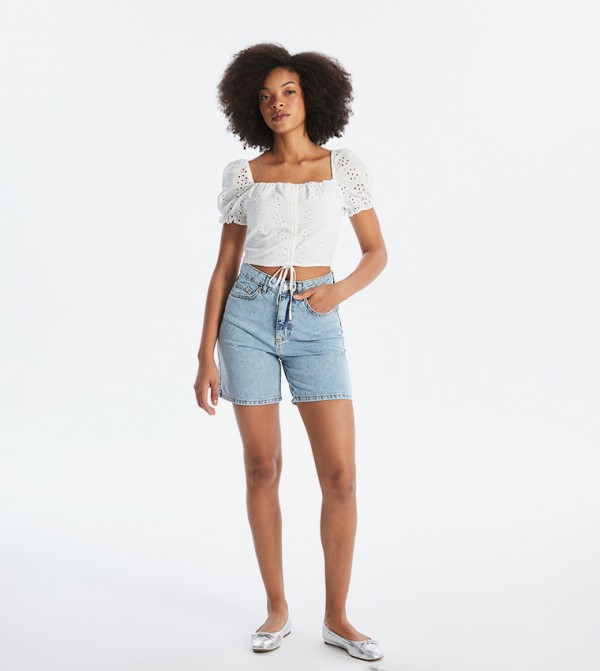 Washed Slim Fit Denim Shorts