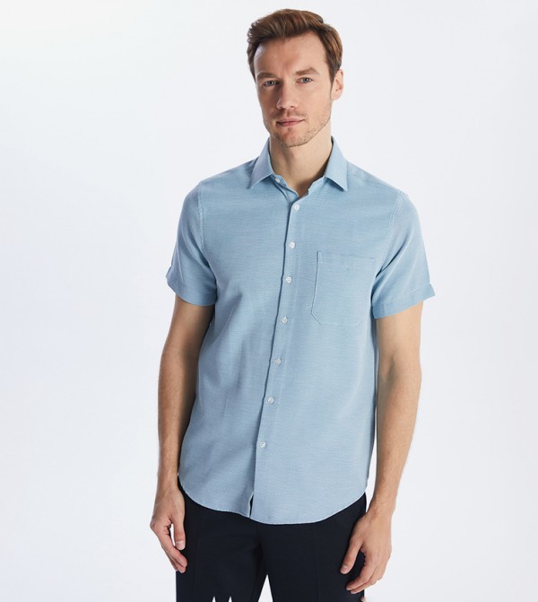 Regular Fit Short Sleeves Dobby Shirt