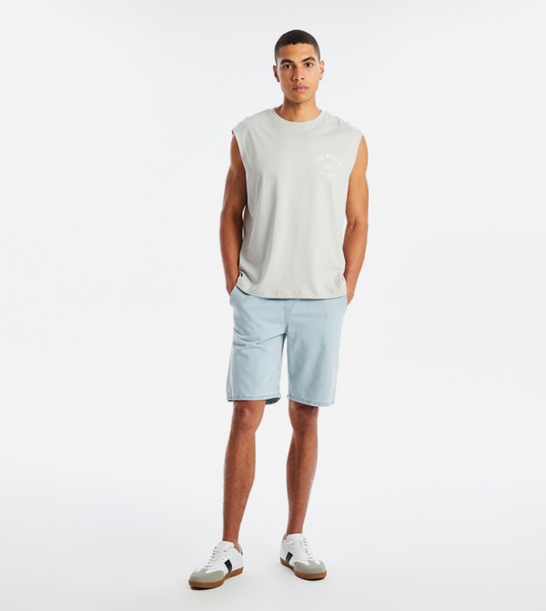 Washed Mid Rise Denim Shorts