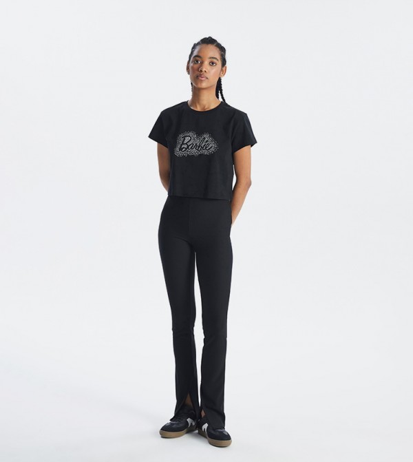 Solid Elastic Waist Leggings