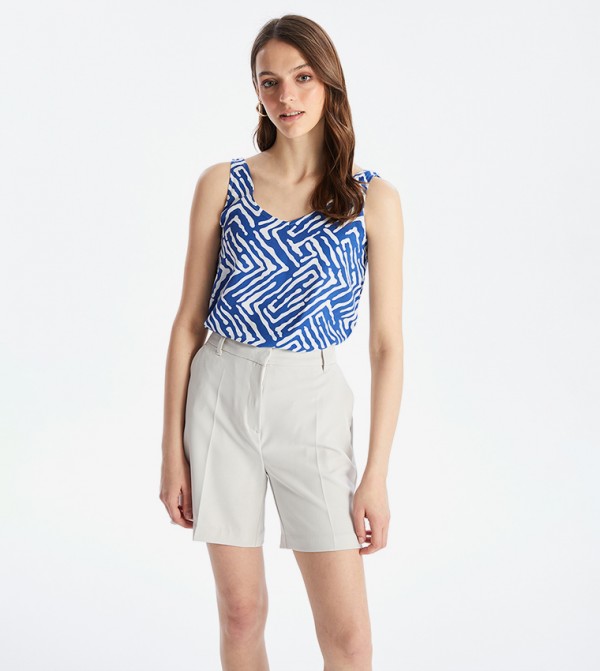 Patterned V-Neck Sleeveless Top